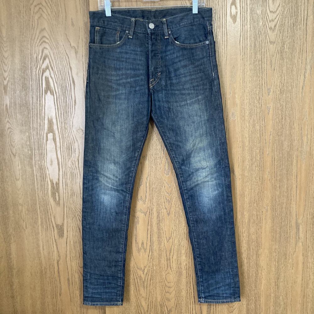 EUC H&M Slim-Fit Jeans Men's 30x30 Raw Blue Distressed Selvedge Denim Wash